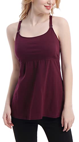 Suiek Racerback Nursing Tank Tops Cami Maternity Bra Breastfeeding Shirt (Medium, Black+Burgundy+White 3Pack) #TOP4