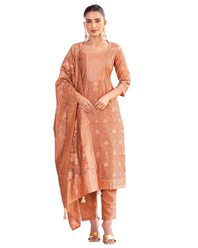 Image of Shaily Premium Silk Blend Woven Design Readymade Kurta with Pants and Dupatta Set | Ethnic Set | 3-Piece Suit Set | Haldi and Wedding Suit Set for Women