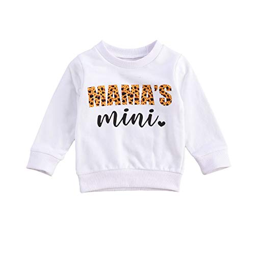 Vohawsa Baby Boy Girl Mama's Mini Print Sweater Shirt Long Sleeve Sweatshirts Pullover Letter Top Blouse Fall Winter Clothes (Mama Mini-White, 6-12M)