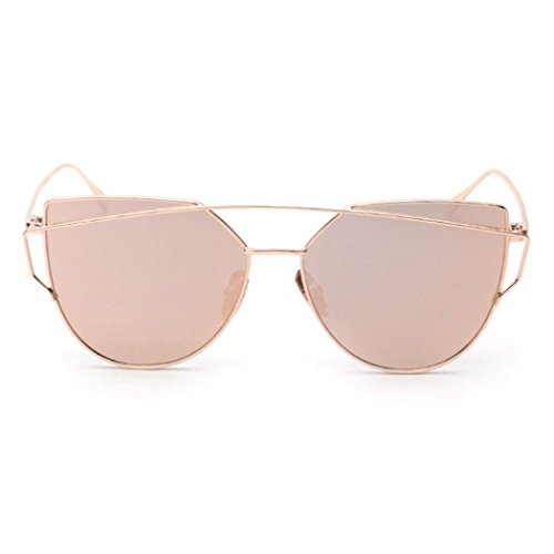 Preisvergleich Produktbild URSING Mode Twin-Träger Klassisch Damen Metallrahmen Spiegel Sonnenbrille Katzenaugen Sonnenbrille Brille Frauen Retro Vintage Cat Eye Brillenmode Classic Sunglasses (Roségold)