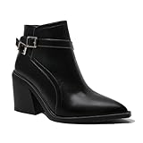 Femmes Rétro Élastique Chelsea Bottines Chunky Heel Bout Pointu Automne Hiver Chaussons Faux Cuir Souple Zipper Short Boot Fête Travail Jeans Dress Chaussures pour femme Dames Filles Noir Taille 41