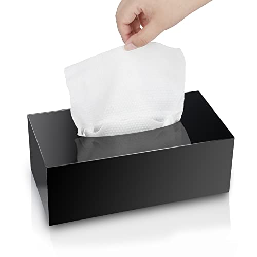 Boîte à Mouchoirs en Acrylique, Distributeur de Mouchoirs Serviettes Rectangulaire pour Voiture, Hôtel, Salle à Manger, Salle de Bain, Chambre, Bureau (Noir) Cover