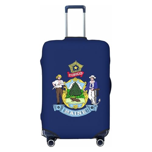 NBAGHPQ Bandiera dello Stato del Maine Stampa Double Sided Protezione Elastica Universale Valigia Copertura Unica Protezione Bagagli, Nero , M