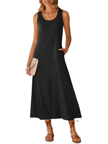 ANRABESS Maxi Dresses for Women Scoop Neck Sleeveless Long Tank Dress Summer Casual Sundress for Beach Travel & Vacation Black Large