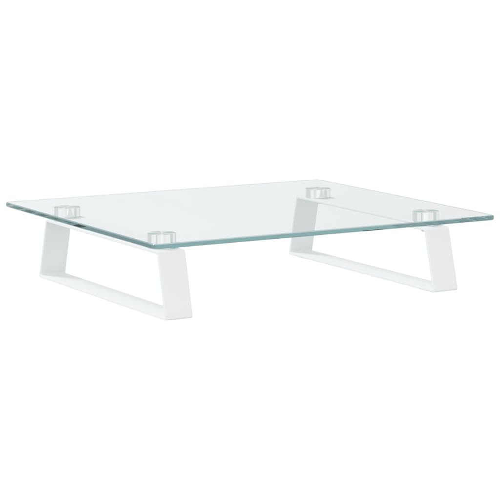 Supporto per monitor bianco in vetro temperato e metallo, 40 x 35 x 8 cm, con ripiano aggiuntivo per PC, laptop, gaming, home office, rialzo ergonomico per scrivania e ufficio