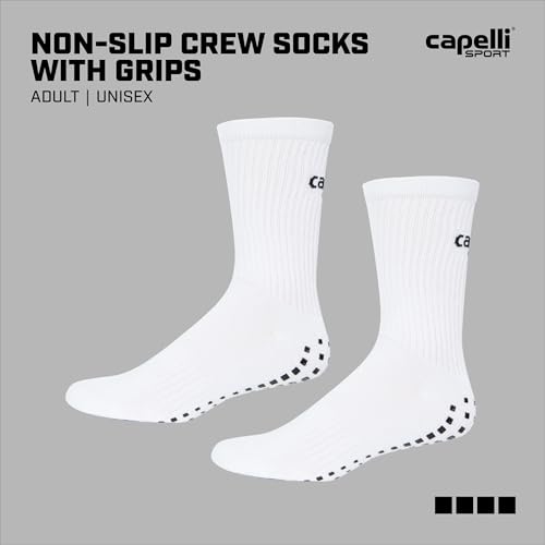 Capelli Sport Standard Crew, Athletic Non Slip Grip Sock Pair for Men and Women, White Black3