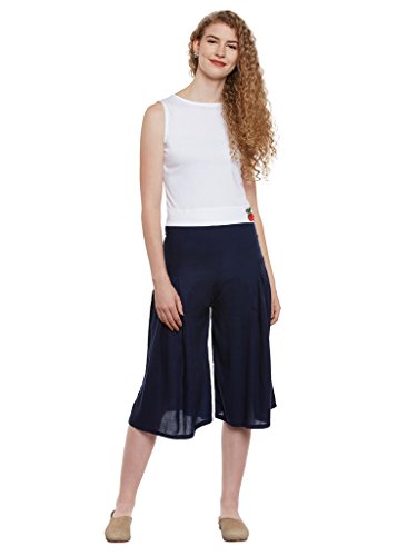 Image of Miss Chase Women's Navy Blue Solid Knee Length Relaxed Culottes