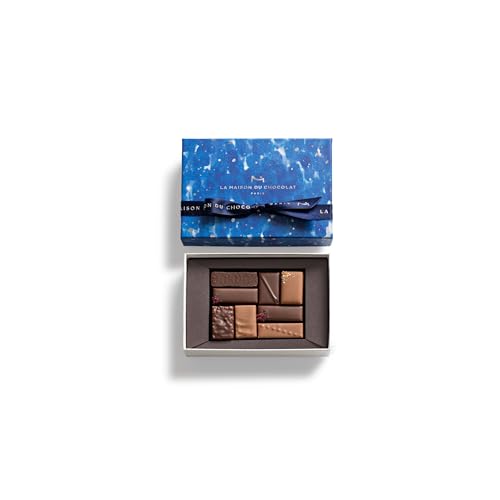 LA MAISON DU CHOCOLAT Blueberry Gift Box, Gourmet Milk and Dark French Chocolate Gift Box, 8 Pieces