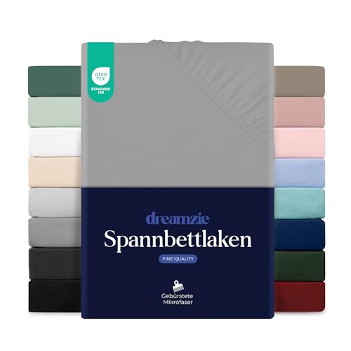 Dreamzie - Spannbettlaken 200x200 | Mikrofaser Weich – Für Dicke Matratzen – Oeko-Tex | Komfort, Atmungsaktivität, Pflegeleicht – Grau