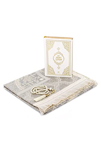 ihvan-online-Prayer-Gift-Box-for-Hajj-and-Umrah-Muslim-Prayer-Rug-Islamic-Mat-99-Pearly-Beads-Tesbih-Holly-Quran-with-French-Translation-Islamic-Deluxe-Set-for-Ramadan-Eid-Gift