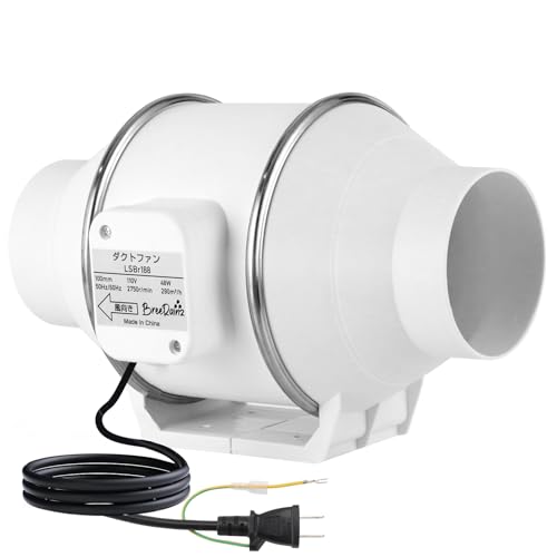 BreeRainz ダクトファン Φ100mm ダクト用換気扇 風量290m³/h 強力 省エネ 静音...