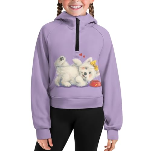 Half Zipper Hoodie for Girls Raglan Sleeve Crop Sweatshirt with Pocket Funny Hooded Sports Clothes