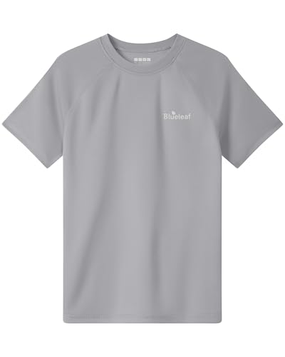 Blueleaf UPF 50+ Boys Swim Shirt 2T to Youth Short Sleeve Rash Guard Kids Toddler UV Sun Protection Water Shirts for Beach Surf Quick Dry M Gray