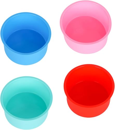 Durdiiy Small Cake TinsBaking, 4Pcs Mini Baking Tins inch Non-Stick Pan Silicone Mold Set Quick Release Mould ColorfulMaffin Rainbow Chiffon Party Kitchen