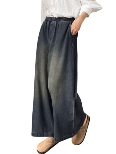 Image of GRECIILOOKS Denim Palazzo for Womens | Jeans for Woman | Women's Relaxed Fit High Rise Baggy Jeans | Loose Fit Wide Leg Oversized Denim Jeans
