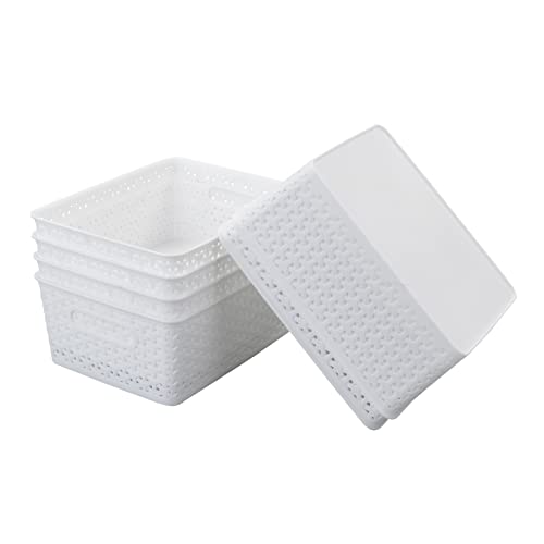 Yarebest Kunststoff-Rattan-Korb-Set, Schrank-Aufbewahrungskorb, Box, 6 Stück (weiß) Cover