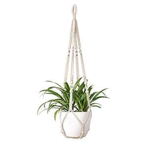 Mkouo Macrame plantenhangers hangende mand van katoenen touw, Boho-decoratie balkon plantenbak, tuin- en woondecoratie, plafond plantenhouder voor binnen en buiten van 89 cm