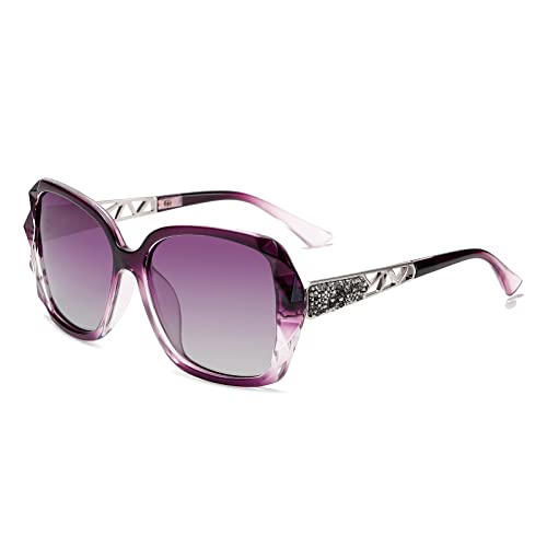 Long Keeper Gafas de Sol Mujer Polarizadas da Moda Grandes UV400 Clásico Gafas de Sol Marco Metálico y Plástico con Pedrería Decoración para Señoras Cover