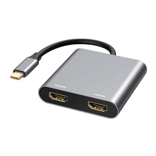 Adaptador USB C a Dual HDMI 4K @ 60 Hz, adaptador USB tipo C a monitor dual HDMI, concentrador USB C con 2 estaciones de acoplamiento HDMI 4K @ 60 Hz para ordenador portátil/MacBook/Galaxy S9/S9+