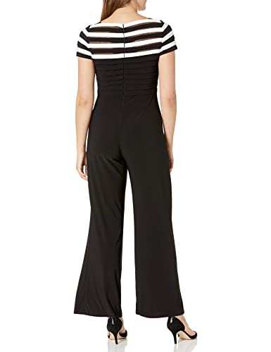 Adrianna Papell Women's Jrsy Colorblocked Banded Jmpst, Black/Ivory, 4 #TOP1