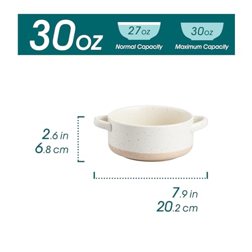 vancasso Sabine French Onion Soup Bowls with Handles, 30 Oz Large Soup Bowls for Cereal, Pasta,Stew, Oven Safe Soup Sowls, Soup Crocks Set of 4, Cream Beige