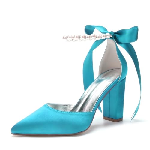 Image of Pearl Wedding Shoes for Bride Chunky Heel Poined Toe Wedding Block Heels Prom Evening Pumps
