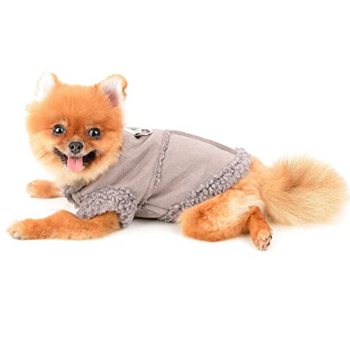 SMALLLEE_LUCKY_STORE Haustier-Wildlederjacke Fleece gefüttert, Wintermantel mit D-Ring für kleine Hunde Katzen Welpen, Chihuahua Yorkie warme Kleidung für kaltes Wetter, Grau, S