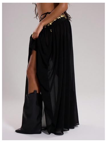 Verdusa Women's Thigh Slit Chiffon Skirt Ruched Low Rise A Line Flowy Maxi Skirts2