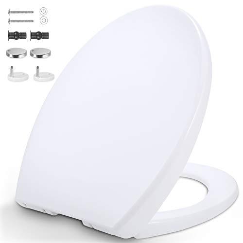 Tapa WC, Forma de O Universal Asiento para Inodoro con Cierre Suave y Desmontaje Rápido, Fácil de Instalación y Limpieza, Standard Blanco Tapas Inodoro WC, Polipropileno