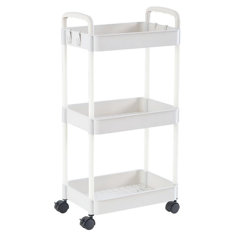 huiyoujiu Snack Cart, 3-Tier Trolley, A Multi-Functional Trolley Suitable For Kitchens, Bathrooms and Offices (White)
