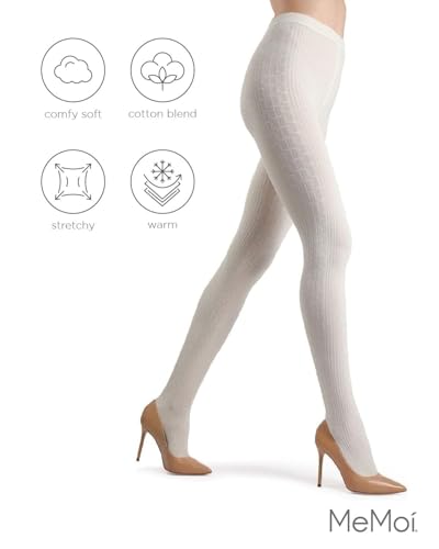MeMoi Portland Side Cable Knit Cotton Tights for Women, Cozy and Warm Sweater Tights - Sizes Small to X-Large 5
