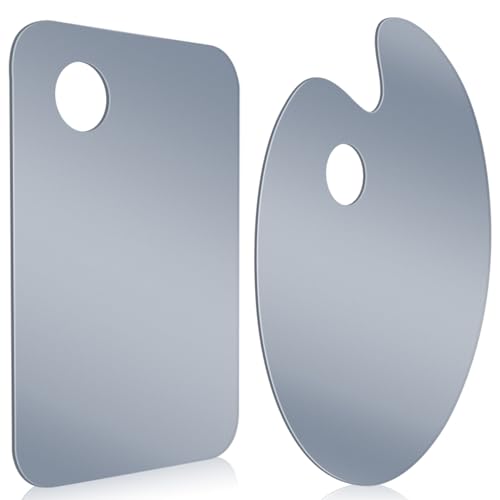 Honoson 2 Pack 11.8 x 7.9 Inch Neutral Grey Acrylic Paint Palette with Opaque Paint Pallet, Easy to Clean Non Stick Artist Pallet for Oil Watercolor Craft DIY Painting Palette (Square and OVA)