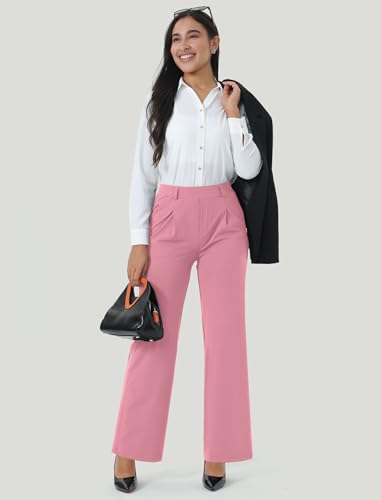 Image of Wide Leg Work Pants for Woman Stretchy Office Slack Dress Pants Business Trousers with Pockets