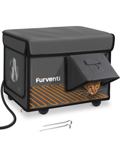 Outdoor Heated Cat House in Winter,Extremely Insulated & Weatherproof,Feral Cat Shelter with Waterproof Eaves & Escape Door for Outside Stray Barn Cat(Dark Grey,16.9