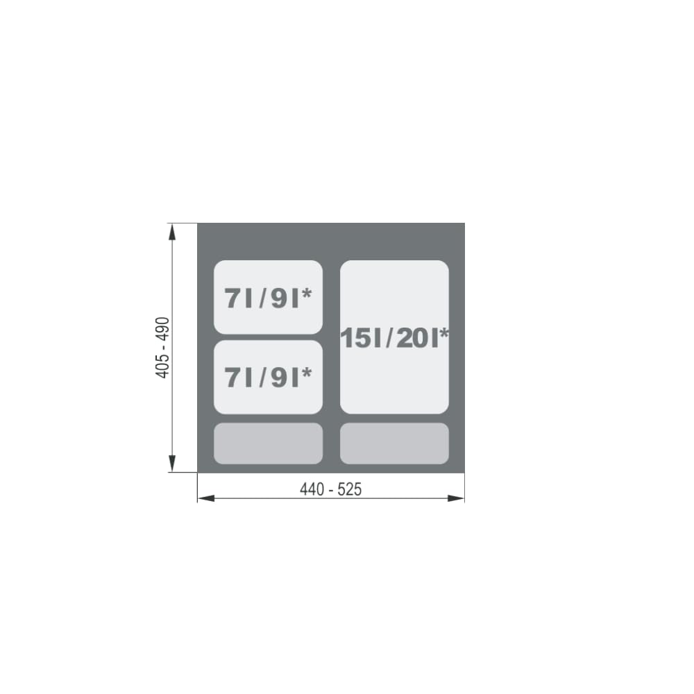 REJS Mülltrennsystem Küche für 60 cm Schrank 3-fach 52,5x49x30 cm (1x 15L + 2x 7L) mit Deckel Einbau Abfallsammler für Schubladen Küchenabfalleimer Abfalltrennung Abfallbehälter Set Silberfarben