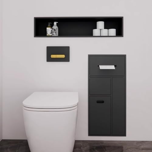 304 Stainless Steel Bathroom Niche with Hidden Trash Can, Built-in Toilet Roll Holder & Toilet Brush Storage Rack - Perfect for Bathroom, Bedroom & Office Organization