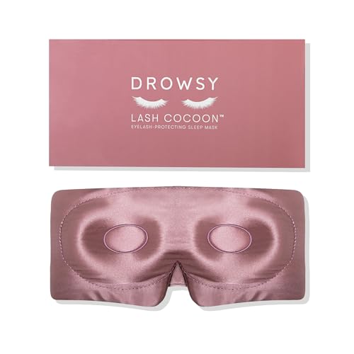 DROWSY Eyelash Protecting Silk Sleep Mask for Natural Lashes & Extensions. Deep Eye Cups, Zero Pressure, Total Blackout, Full Wraparound (Damask Rose)