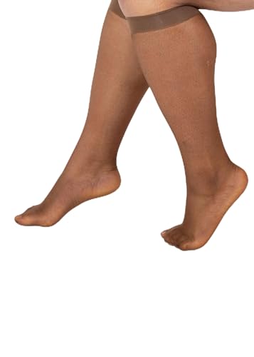 Silky Toes Plus size knee high sheer nylons for women, 6 Pairs socks Queen Trouser stockings for women with wide Calf