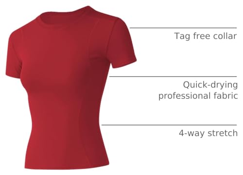 Image of Loovoo Women Workout Shirts, 1 /2 /3 Pack Short Sleeve Compression Tee | Tight Fit Gym Basic Tops, Athletic Quick Dry Crew Neck 4-Way Stretch, Flat Seams Ideal for Yoga, Gym, Running and Daily Wear