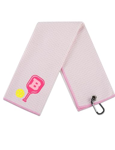 CybGene Embroidered Pickleball Towel, Funny Gift for Women, 16"x 24" Microfiber Towel, Pink, Initial B
