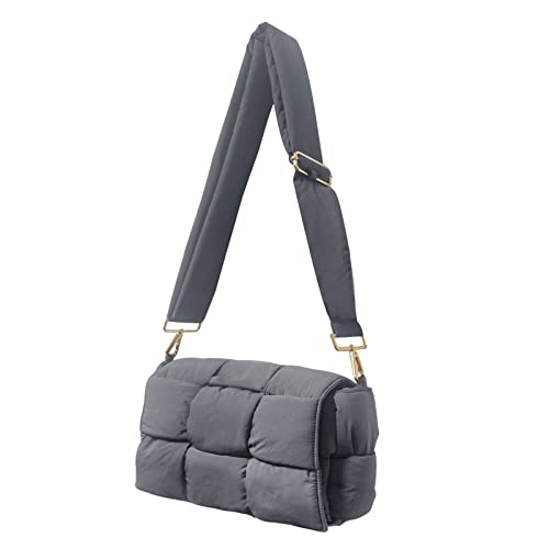 Image of Shoulder Bag Lightweight Puffer Tote Crossbody Bag Handwoven for Women | waterproof nylon, durable, soft padded texture, versatile for travel, work, weekend, everyday, adjustable strap