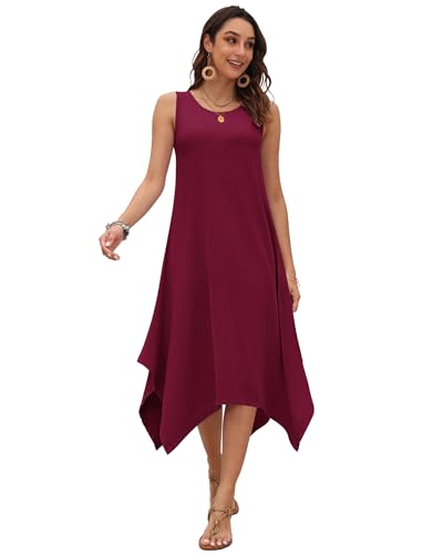 Image of AUSELILY Women's Summer Dresses Casual Sleeveless Midi Tank Beach Dress | Women's Asymmetrical Hem Sundress with Side Pockets, Great for Beach, Vacation & Daily Wear