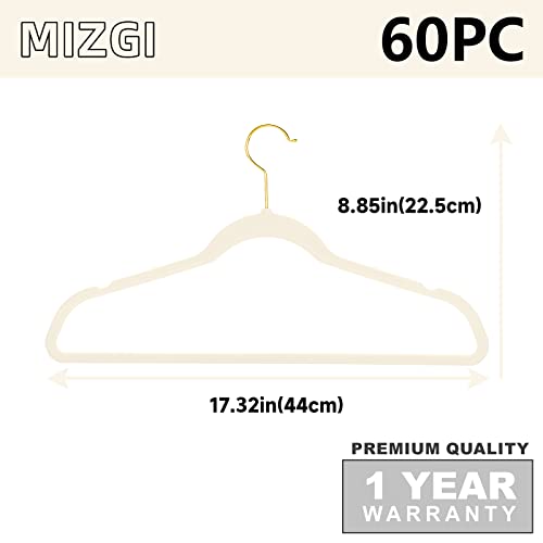 MIZGI Premium Velvet Hangers Pack 60 Pcs Heavyduty - Non Slip Slimline - Velvet Suit Hangers Ivory - Gold Hooks,Space Saving Clothes Hangers by MIZGI - Used condition - Image 6