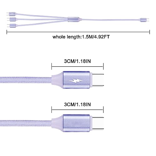 XMSJSIY 6A USB C to USB C Cable Splitter Fast Charging Cord 66W Type C Male 1 to 3 Male Multi Quick Charger Data Wire for Laptop/Tablet/Phone-1.5M - Image 2