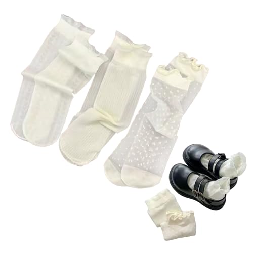 Ankle Socks, Lace Trim Kids Socks for 2-12Age Warm Sock AntiSlip Dress Ruffle Trim Thin Ice Silk Ankle Sock 3Pairs2