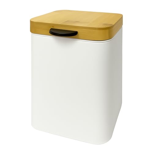 Relaxdays Kosmetikeimer Wandmontage, 3 l, Absenkautomatik, Inneneimer, Metall, eckiger Badezimmer Mülleimer, weiß/Natur