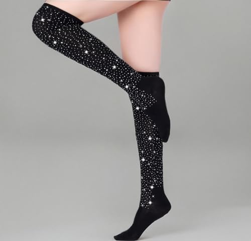 Image of Woman's Rhinestone Over Knee High Socks Stripe Knit Stockings Leg Warmers for Christmas Valentines day Events