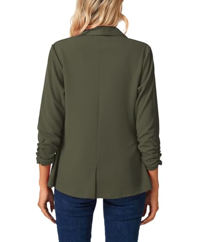 MINTLIMIT Womens Blazer 3/4 Ruched Sleeve Shawl Collar Business Work Blazers Open Front Casual Jackets with Pockets3