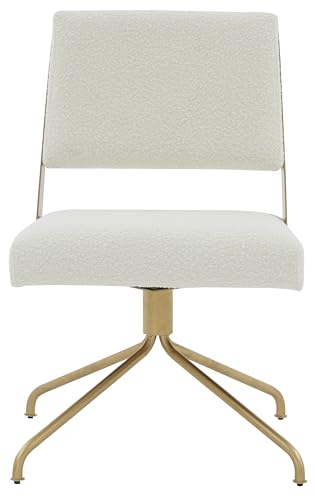 SAFAVIEH Couture Collection – Emmeline Ivory Boucle Swivel Office Chair with Gold Metal Frame, Modern Glam Upholstered Desk Chair (SFV4758G)