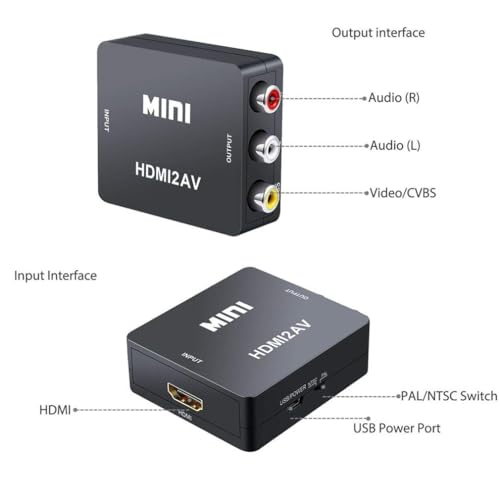 Image of HDMI /HDTV to AV /3RCA Scaler Adapter HD Video Composite Converter Box HDMI to RCA /CVSB L /R Video 1080P Mini HDMI2AV Support NTSC PAL New (White) with Cable
